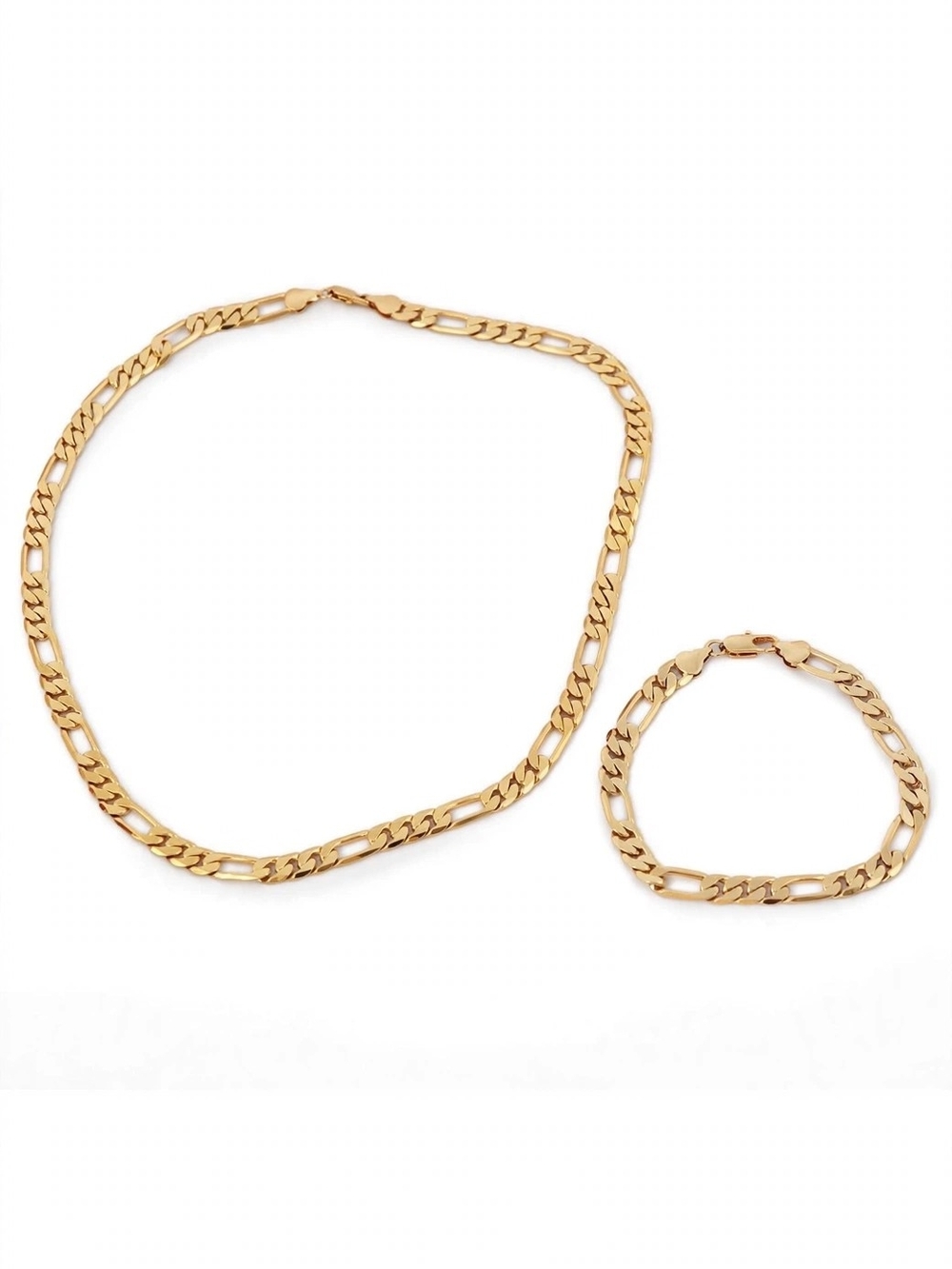 18K Gold Figaro Chain Necklace and Bracelet Set - Women Jewelry - Picture 2 of 5